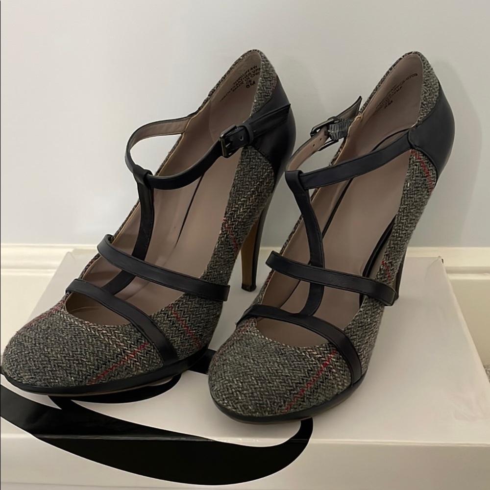 Wool Plaid Black and Gray Women's Heels